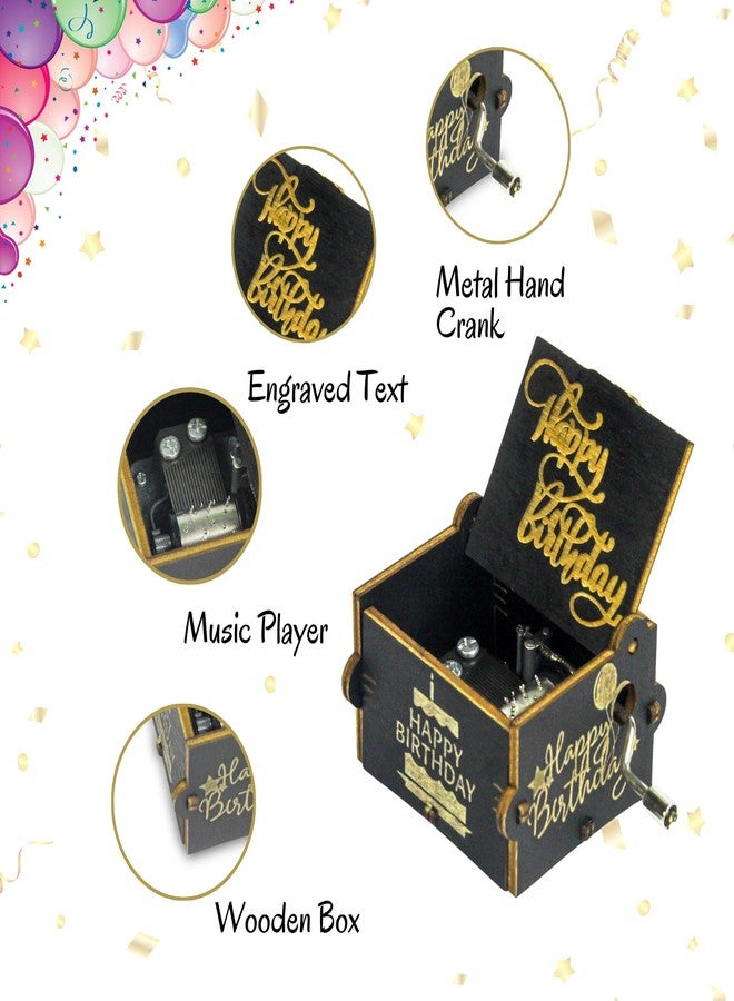 SHIMPLA Happy Birthday Music Box - Hand Crank Engraved Vintage Wooden Musical Box Gift | 18-Note Mini Hand-Operated Music Player | Collectible Keepsake for Birthdays & Special Occasions (Compact Design) - Image 3
